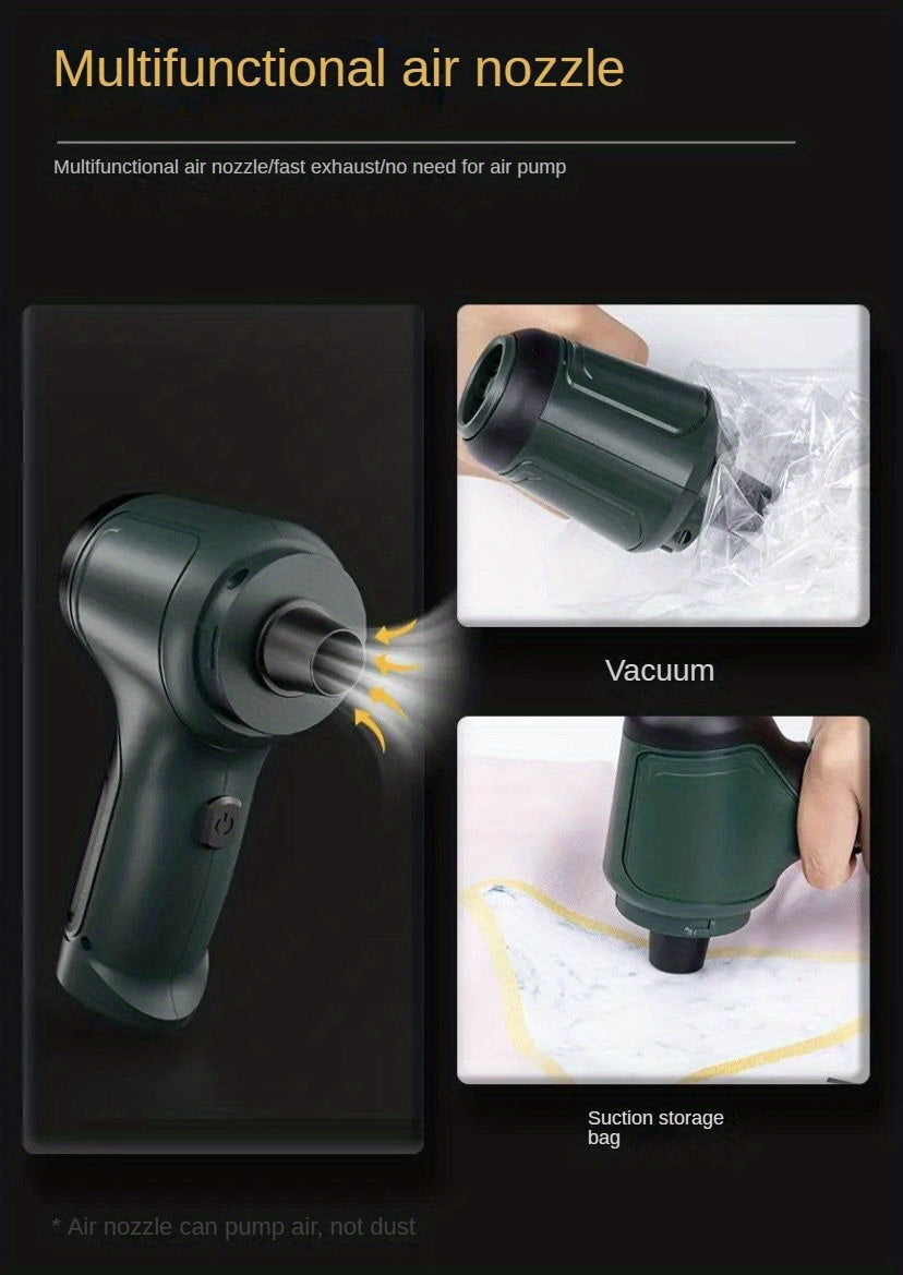 3-in-1 Wireless Handheld Vacuum Cleaner – High-Power Cordless Suction, Air Extraction & Blowing, 5KPa, Pet Hair & Dust, Extended Battery, Car & Home Cleaning, Green Gray Black