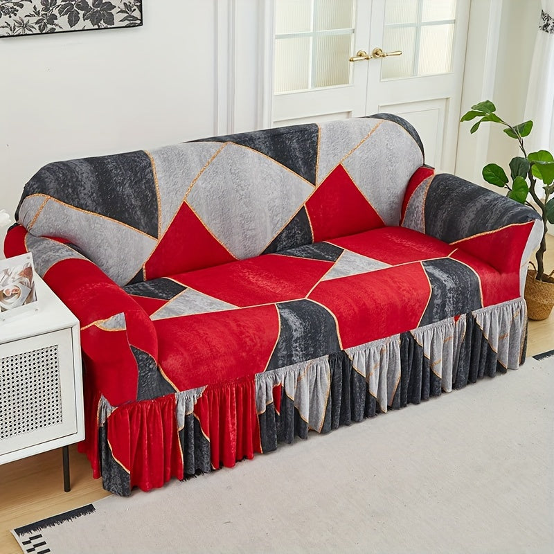 Sofa Cover Slipcover with Printed Skirt – Elastic Pet Anti-Dirt Protection for Living Room, 2/3/4-Seater & Single, All-Purpose Couch Cushion Cover Home Decor