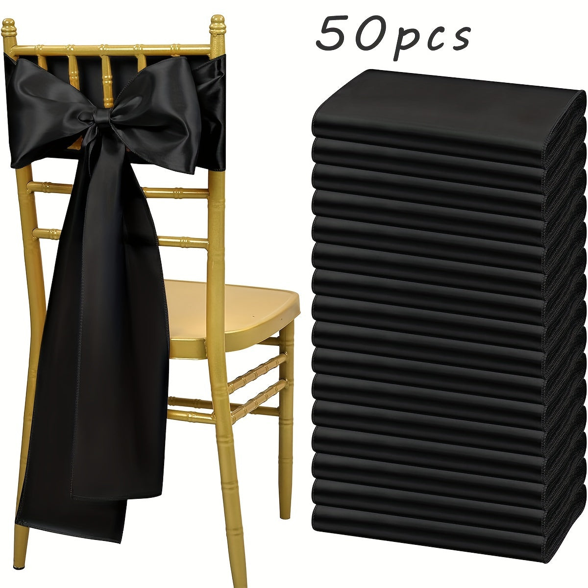 50pcs Satin Chair Sashes Bow Ribbons for Wedding Reception Banquet Restaurant Party Hotel Event Decoration – Universal Chair Belt Streamer 7 x 108 Inches