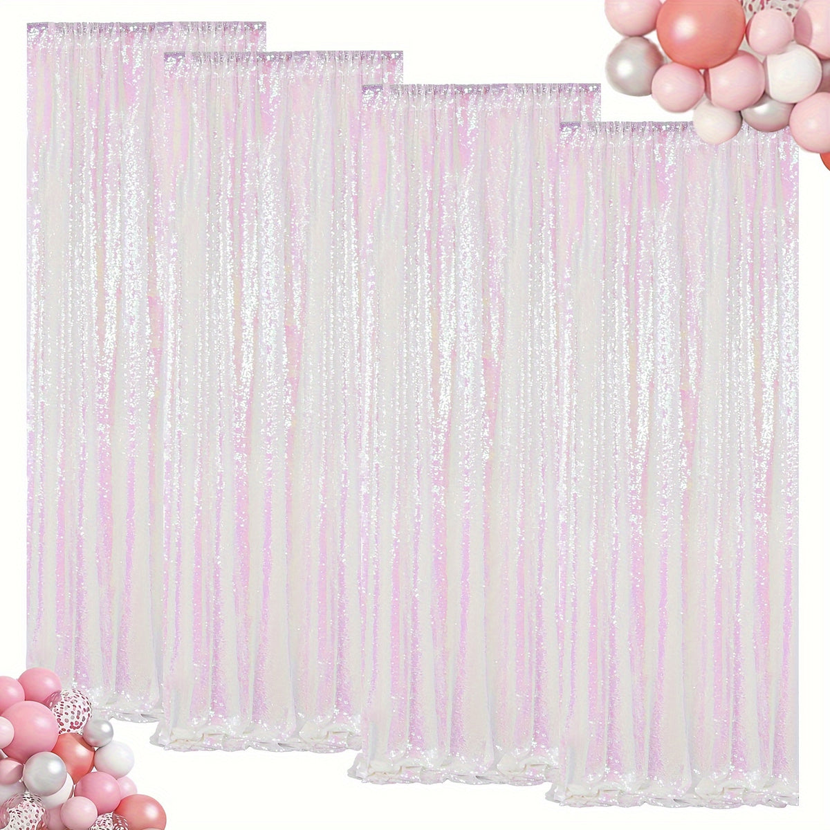 Sequin Backdrop Curtains 4 Panels 2FT x 8FT Glitter Party Decorations for Wedding Birthday Photo Booth Stage Background 30+ Colors