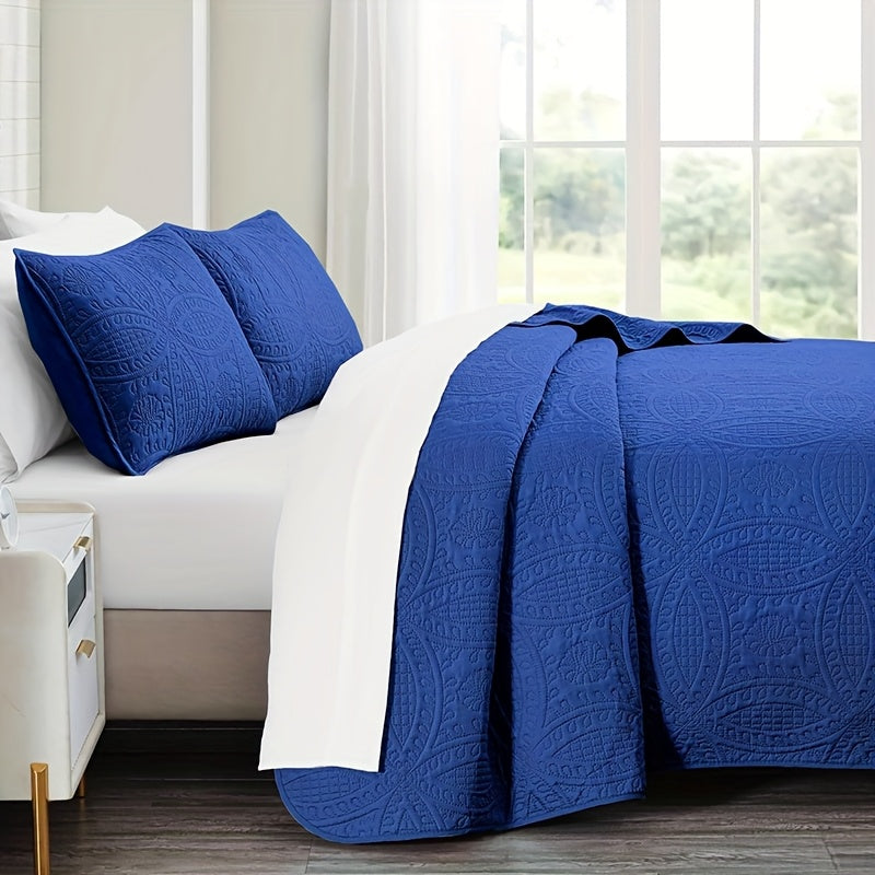 Lightweight Microfiber Quilt Set 2/3 Pcs – Coin Pattern Coverlet, Soft Breathable Bedspread for Twin Full Queen King, Back to School Dorm & Seasonal Bedroom Decor