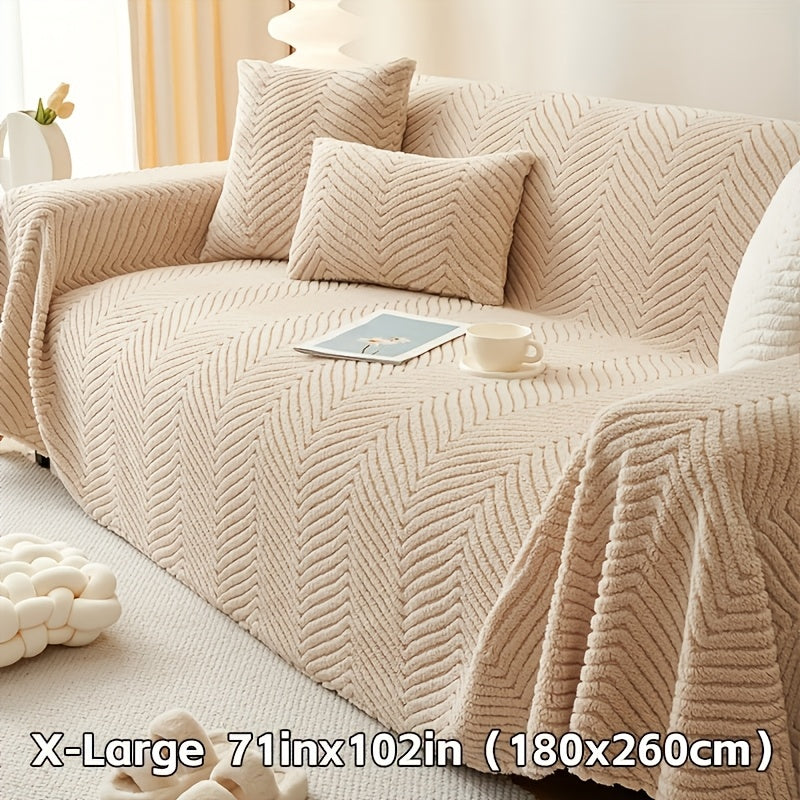 Plush Thickened Non-Slip Sofa Cover & Throw Blanket, Pet-Friendly Sofa Cushion Protector for Living Room, Bedroom & Office, 4 Sizes from 71x71 to 71x134 Inch, White Khaki Grey