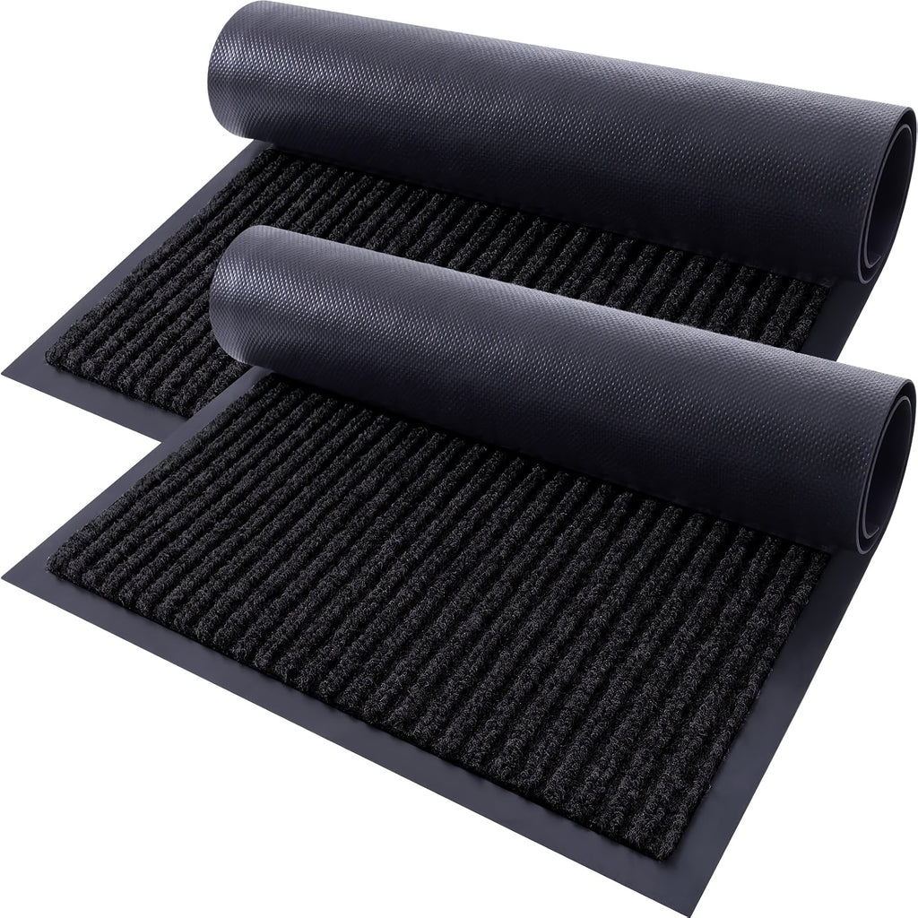 Welcome Door Mat 2-Pack Indoor Outdoor Entryway Mat Low Profile Polyester – Front Door, Patio, Porch & Mudroom Doormat – 3 Sizes & 3 Colors Available