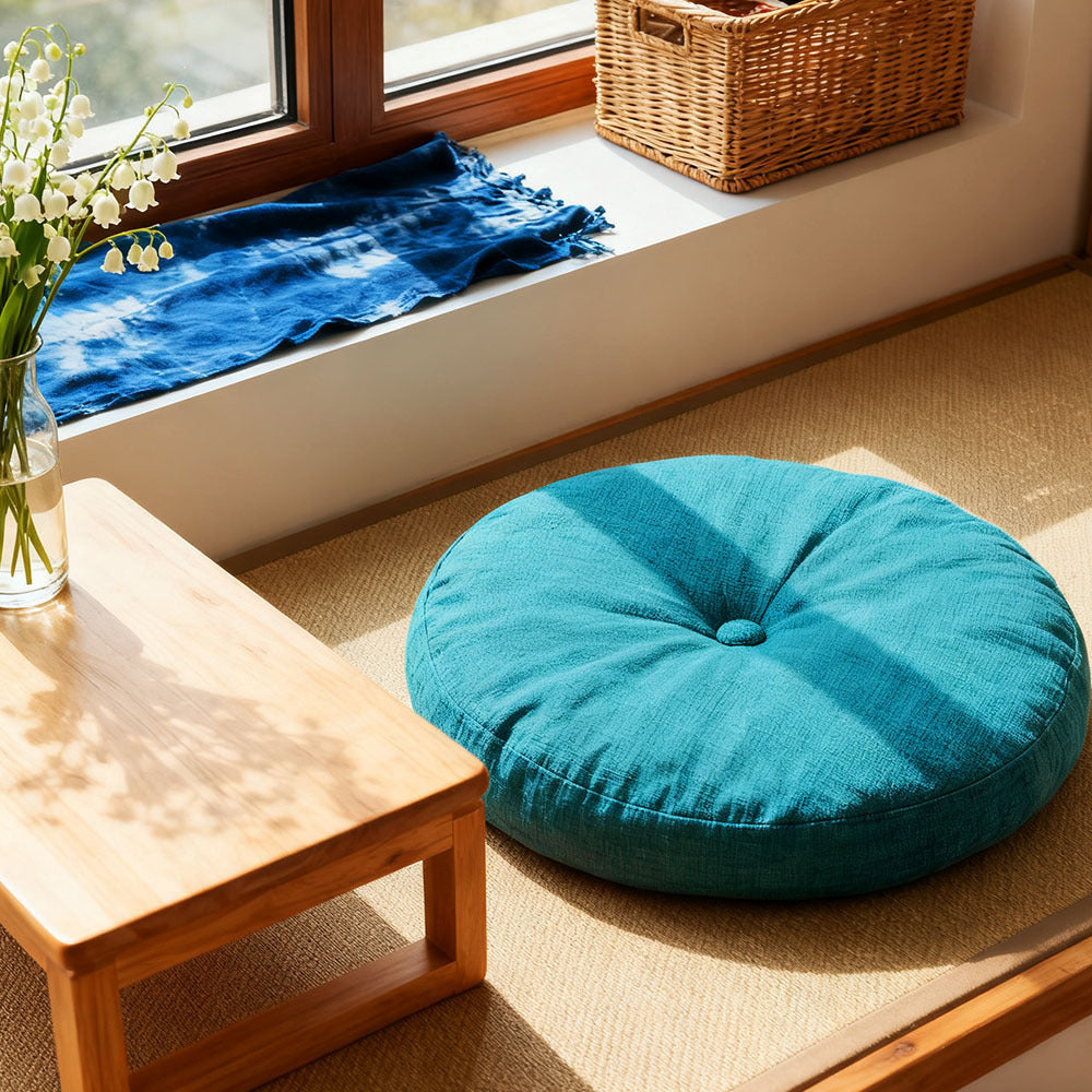 Round Seat Cushion 40x40cm 15cm Thick Firm Futon Meditation Mat Removable Linen Cover Chair Pad for Office Dining Chair Home Decor All Seasons Christmas