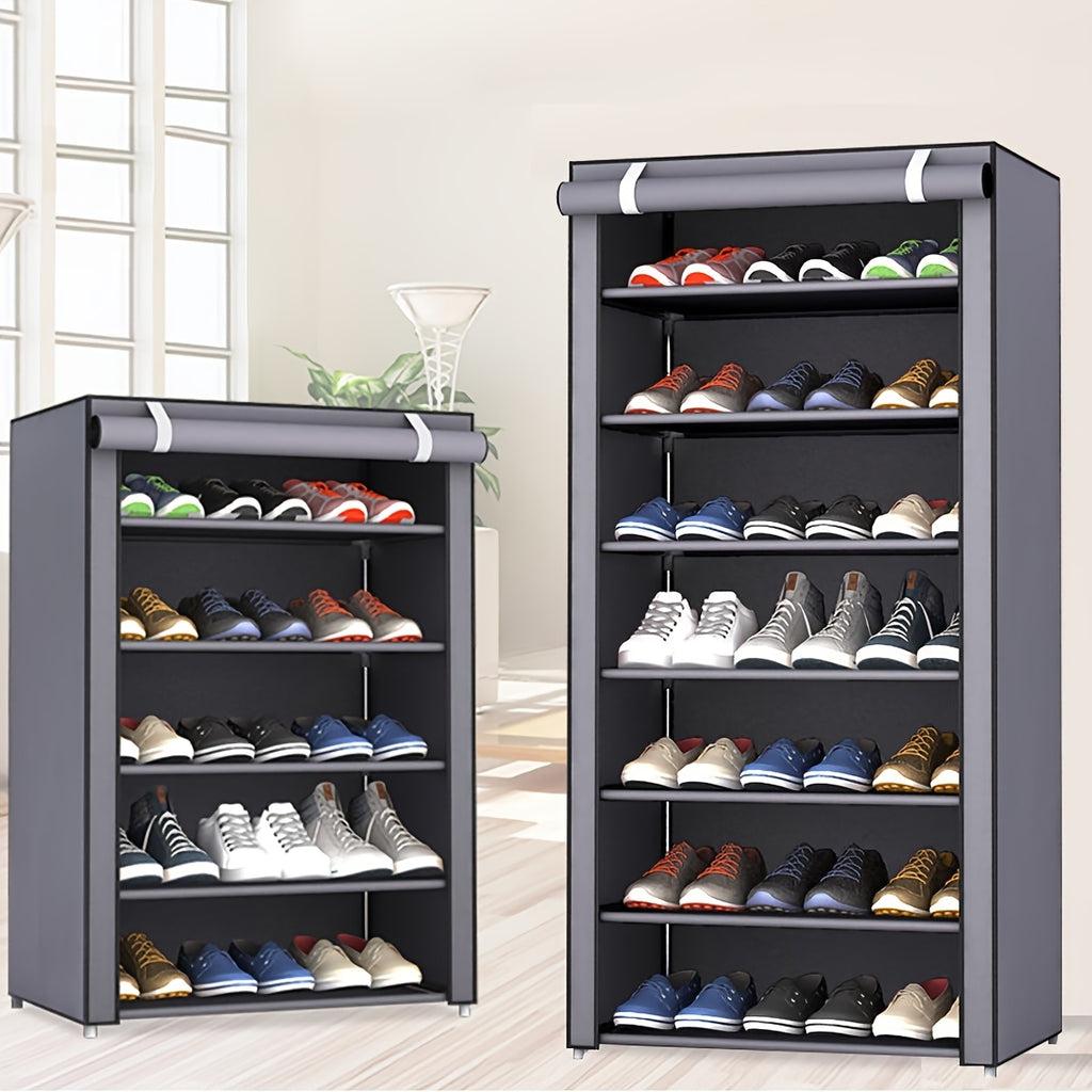 Shoe Organizer Cabinet with Cover – 6/8/10 Tier Nonwoven Fabric Shoe Storage Shelf for 27-35 Pairs, Portable Shoe Rack for Entryway, Closet, Bedroom (Dark Gray)