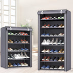 Shoe Organizer Cabinet with Cover – 6/8/10 Tier Nonwoven Fabric Shoe Storage Shelf for 27-35 Pairs, Portable Shoe Rack for Entryway, Closet, Bedroom (Dark Gray)
