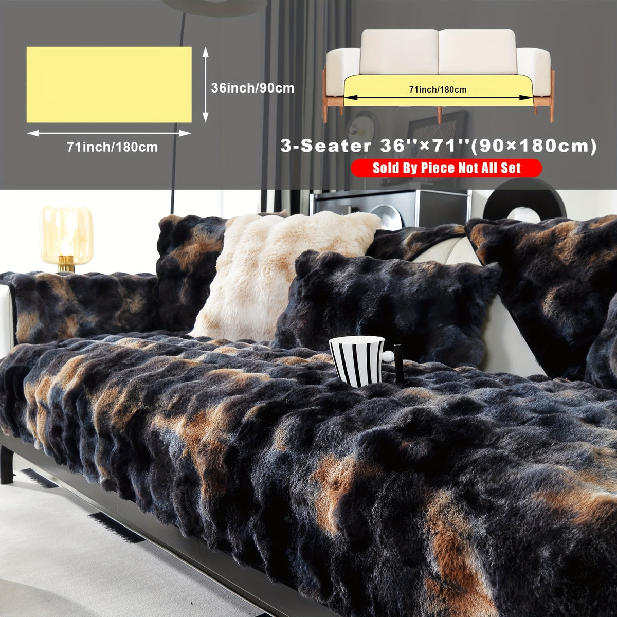 Faux Lamb Fluffy Sofa Cover Modern Gradient – Thick Plush Pet-Friendly Polyester Sofa Protector, Machine Washable 450-500g Fabric for Single, Double, Triple & Combination Sofas