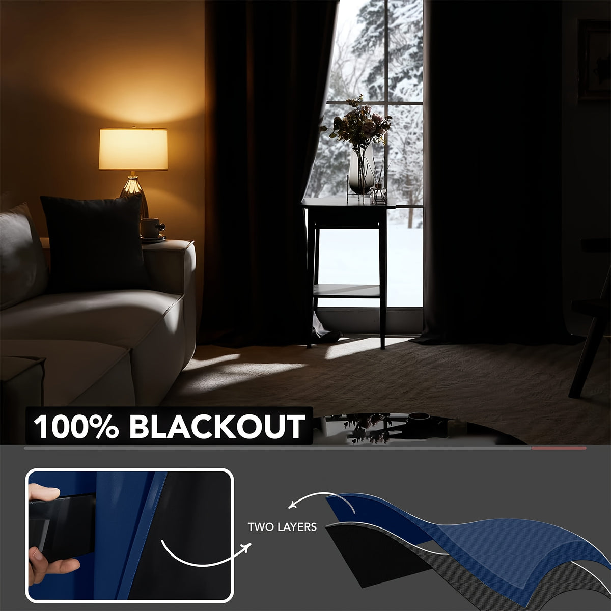 Blackout Curtains Rod Pocket 4-Panel Solid Color Lightweight Matte Drapes | 100% Light Blocking Window Curtains for Bedroom Living Room, 9 Colors 5 Sizes