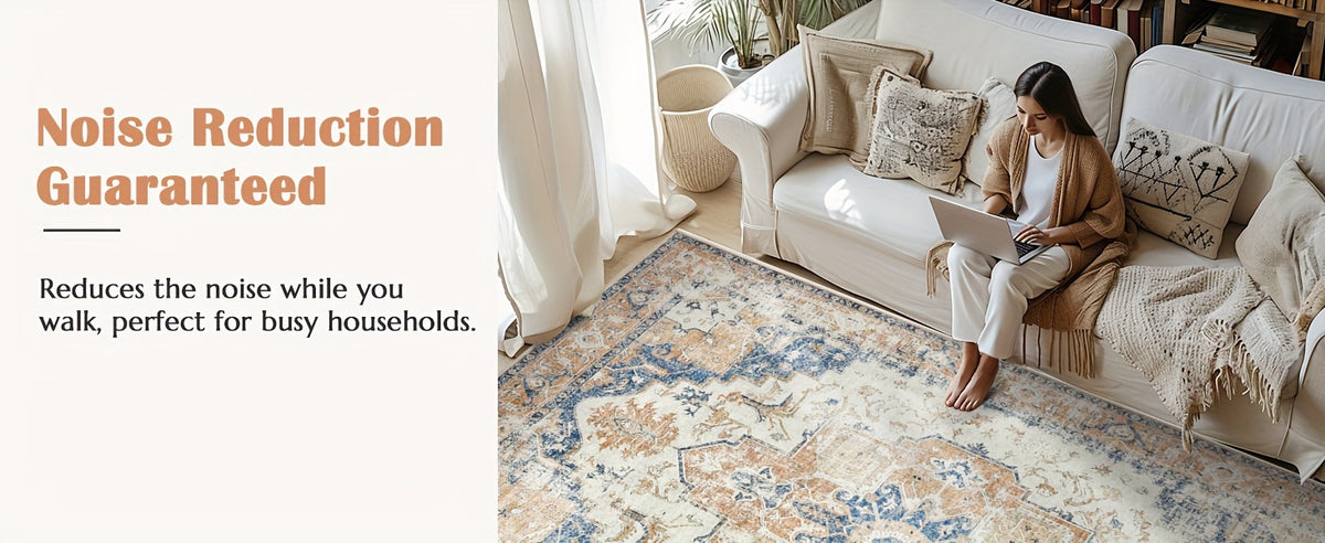 Washable Vintage Area Rug - Chenille Retro Distressed Multi-Print Foldable Lightweight Accent Rug for Entryway Bathroom Kitchen Living Room and Bedroom