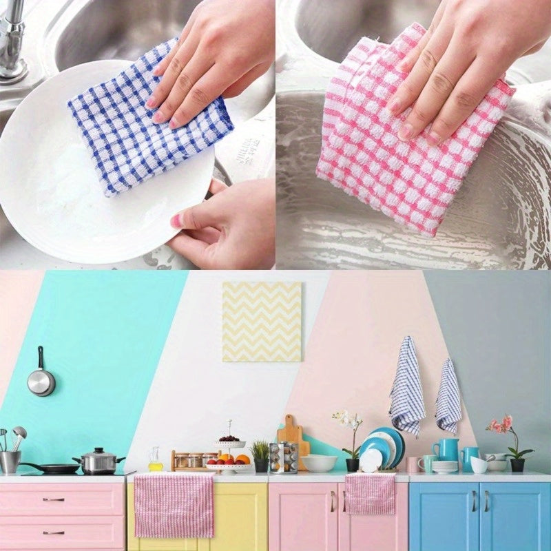 12-Pack Kitchen Dishcloths Double-Sided Reusable Cleaning Cloths – Highly Absorbent Cotton Dish Towels for Kitchen Surfaces & Wine Glass Cleaning, Non-Lint Multicolor Set