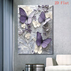 Elegant Butterfly Floral Canvas Wall Art – Wooden Framed Large Print, Rustic Farmhouse Style, Purple & White Floral Design on Grey Background, Perfect for Wedding, Bridal Shower, Living Room & Home Decor