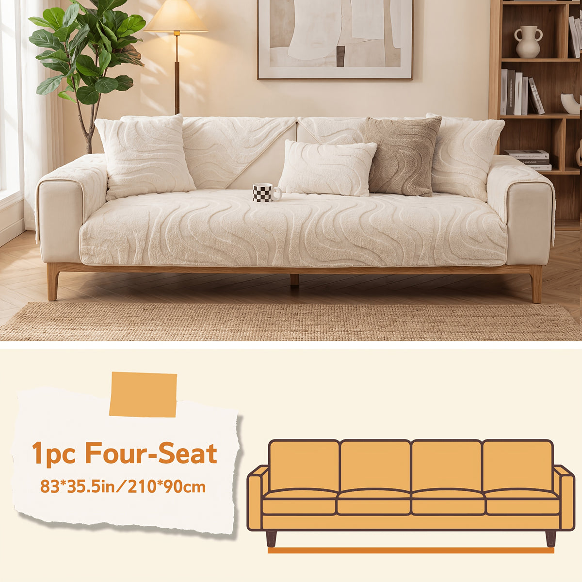 Velvet Sofa Cover Non-Slip Washable Plush Couch Slipcover Pet Friendly Thick Padded Furniture Protector 1 2 3 4 5 Seat Living Room Bedroom
