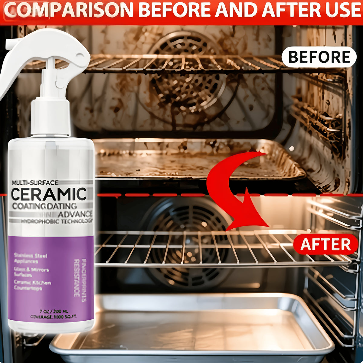 Ceramic Coating Spray for Stainless Steel Appliances - Fingerprint & Stain Repellent, Glossy Shine Formula for Sinks, Countertops & Glass, Citric Acid & Glycerin Formula, Kitchen & Bathroom Use