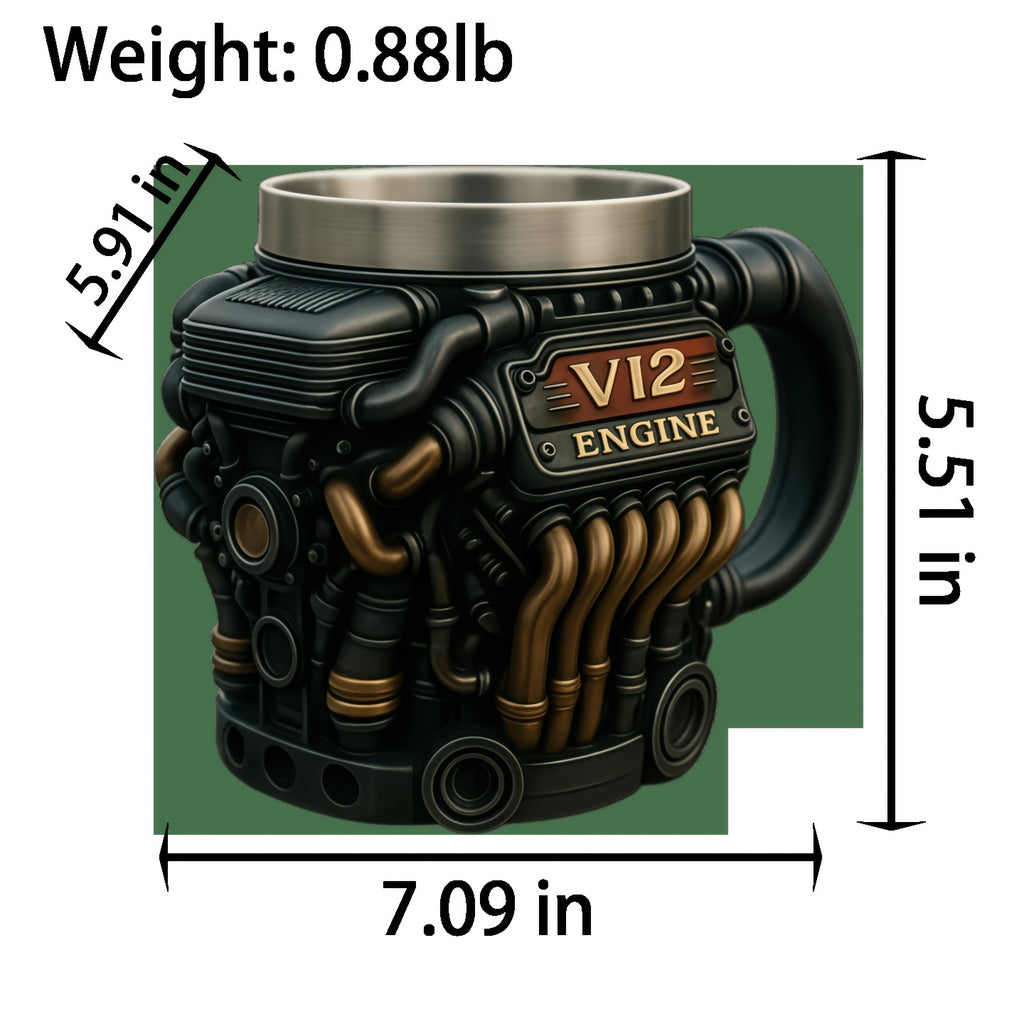 V8 V12 Engine Coffee Mug - Novelty Car Themed Travel Mug for Coffee Lovers Mechanics Men, Hot & Cold, Unique Gift for Boyfriend Father's Day