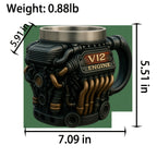 V8 V12 Engine Coffee Mug - Novelty Car Themed Travel Mug for Coffee Lovers Mechanics Men, Hot & Cold, Unique Gift for Boyfriend Father's Day