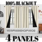 Blackout Curtains 4 Panel Set Rod Pocket – 100% Thermal Insulated Noise Reducing Solid Polyester, Laminated Lining, 7 Colors 7 Sizes