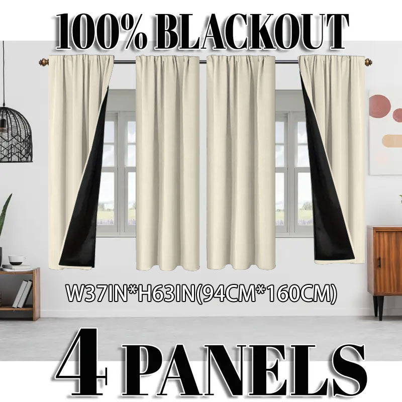 Blackout Curtains 4 Panel Set Rod Pocket – 100% Thermal Insulated Noise Reducing Solid Polyester, Laminated Lining, 7 Colors 7 Sizes