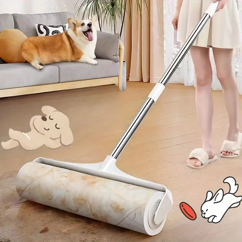 Pet Hair Removal Cleaning Set 4pcs – 3 Lint Roller Refill Rolls & Extendable Mop Brush for Floor, Sofa, Carpet & Furniture – Reusable Pet Hair Remover Kit for Dog & Cat Hair, Home Cleaning Essentials