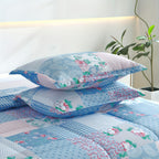 Blue Checkered Floral Comforter Set 2/3 Piece – Lightweight All-Season Quilt with Pillowcases, Soft Bedding Set Twin Queen King, Machine Washable