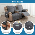 Loveseat Recliner Cover with Center Console – 4-Piece Set 100% Waterproof Dual Recliner Slipcover with Straps, Split Reclining Sofa Protector for Pets & Kids, Living Room Furniture Cover