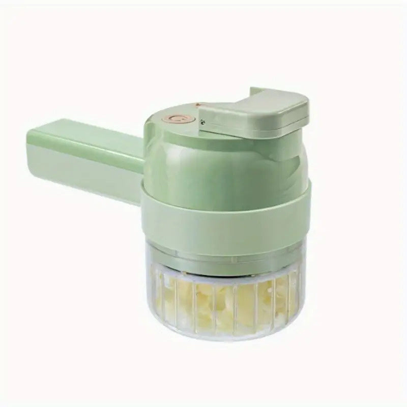Mini Electric Food Chopper, 1-Cup USB & Battery Rechargeable Portable Garlic & Onion Slicer with Cleaning Brush — Compact Kitchen Gadget for Garlic, Onions, Celery & More, White & Green