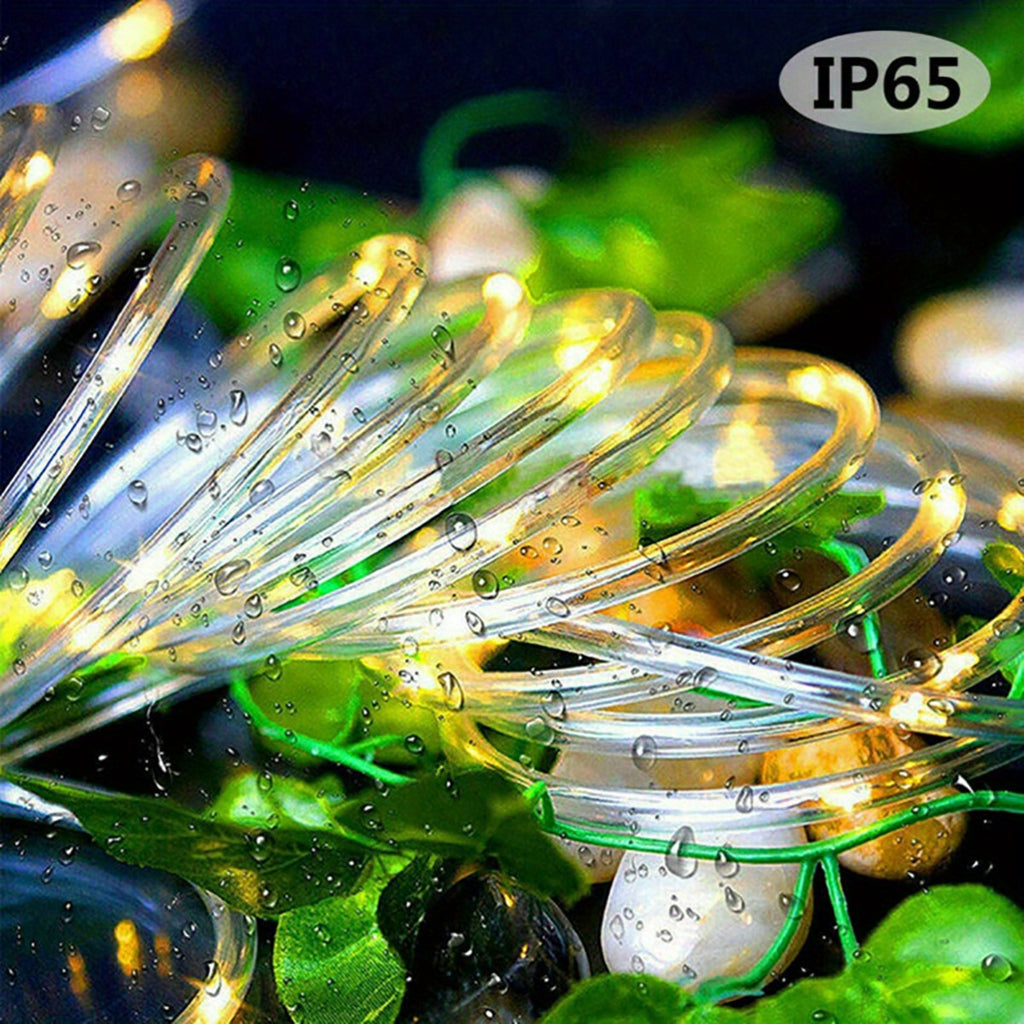 Solar String Lights Outdoor 36FT 100 LED with 8 Lighting Patterns, Waterproof Solar Powered Fairy Lights for Patio, Garden, Trail, Pool, RV, Aquarium, Christmas & Halloween Decoration, Multicolor Warm White