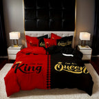 Valentine's Day Duvet Cover Set 3pcs – Crown Queen & King Print Soft Breathable Polyester Bedding, Machine Washable, Includes Duvet Cover & 2 Pillow Covers, Romantic Gift for Couples
