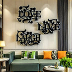 Black Metal Wall Art Love Life Laughter 3 Piece Letter Sign Silhouette Wall Decor for Living Room Bedroom Kitchen Modern Home Decoration
