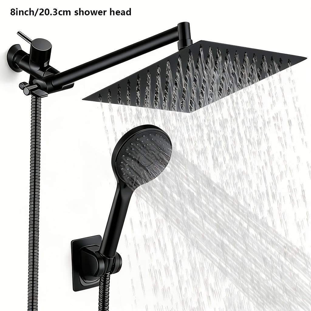 High Pressure Shower Head with Handheld Combo 9-Spray Settings 8 10 12 Inch Rainfall Stainless Steel Hose Adjustable Bracket Chrome Black