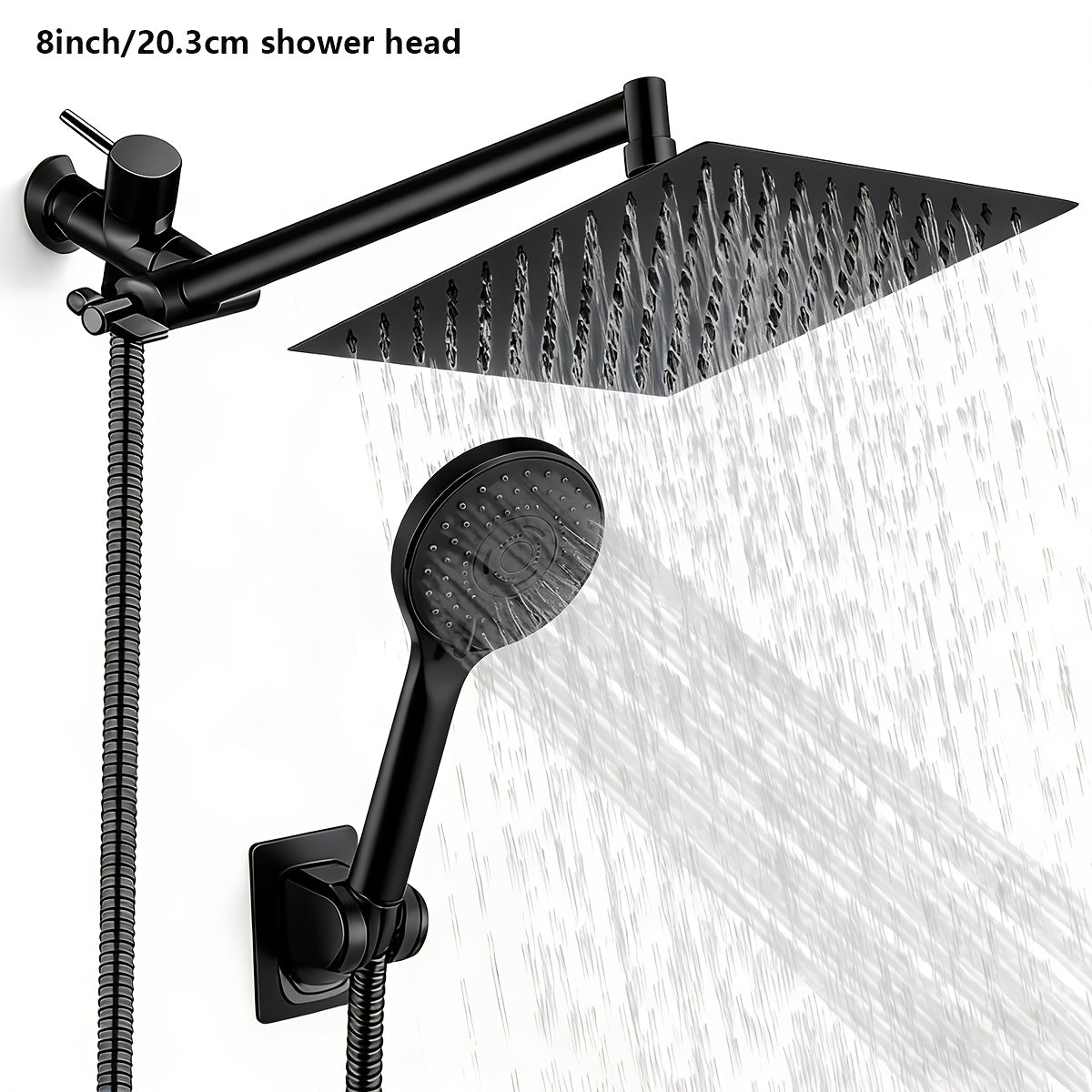 High Pressure Shower Head with Handheld Combo 9-Spray Settings 8 10 12 Inch Rainfall Stainless Steel Hose Adjustable Bracket Chrome Black