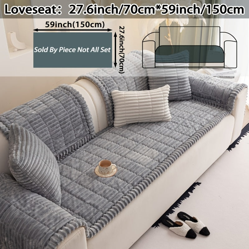 Boho Plush Sofa Cover with Ruffled Edges – Thick Warm Pet-Friendly Couch Protector, Bohemian Style Home Decoration Slipcover for Living Room Sofa Couch Furniture