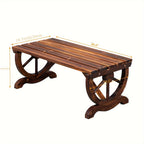 Rustic Hardwood Garden Bench 2-Person Wagon Wheel Design – Heavy-Duty Wide Seat & Curved Backrest Outdoor Patio Bench for Porch & Backyard