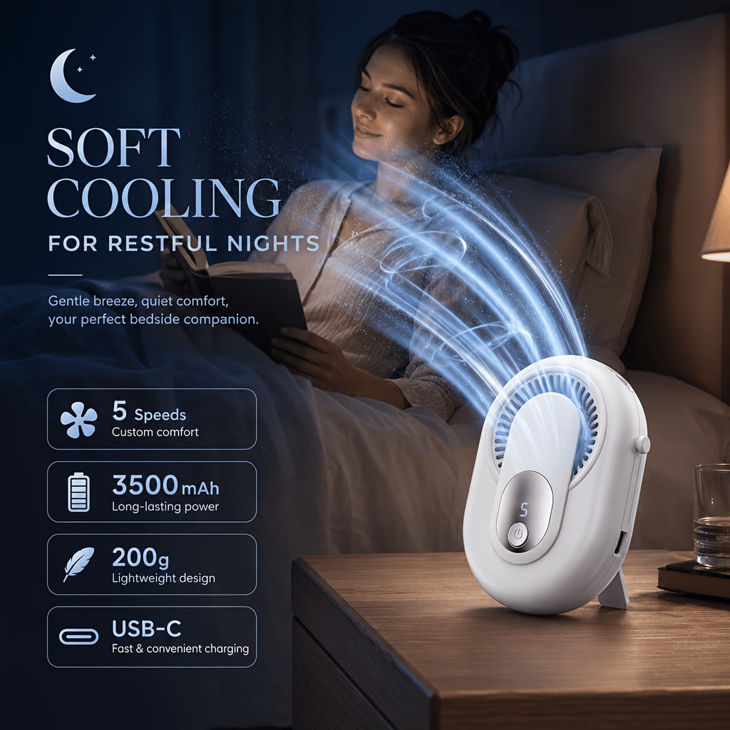 3-in-1 Portable Waist Fan USB-C Rechargeable 3500mAh – Wearable Neck Fan with Lanyard, Clip & Desk Stand, 5-Speed Hands-Free Personal Cooling Fan for Travel, Outdoor, Work & Gym