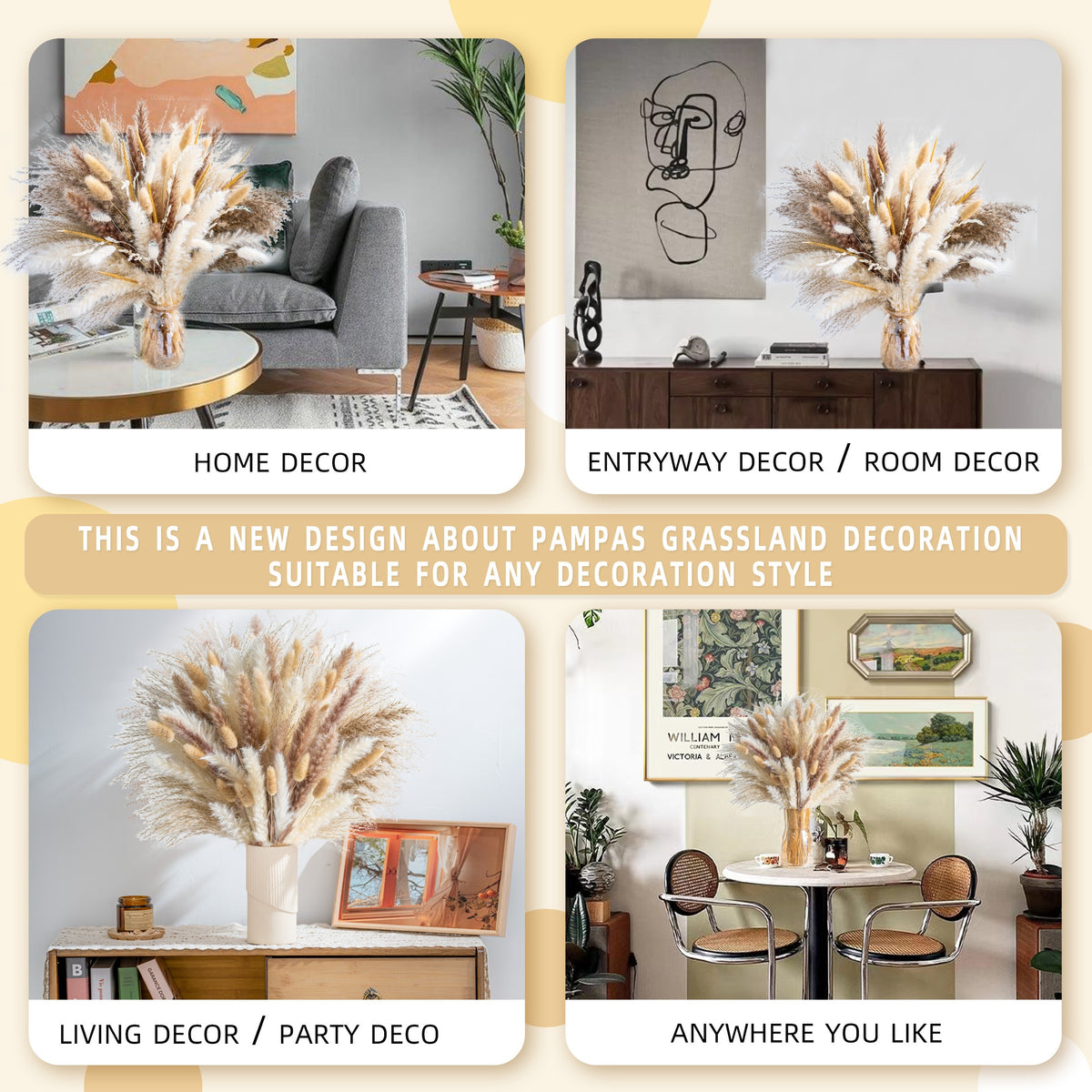 Pampas Grass Decor Bouquet 120pcs Natural Dried Boho Floral Arrangement | Rustic Centerpiece for Wedding Table Decor, Living Room, Boho Home Decor & Farmhouse Aesthetic