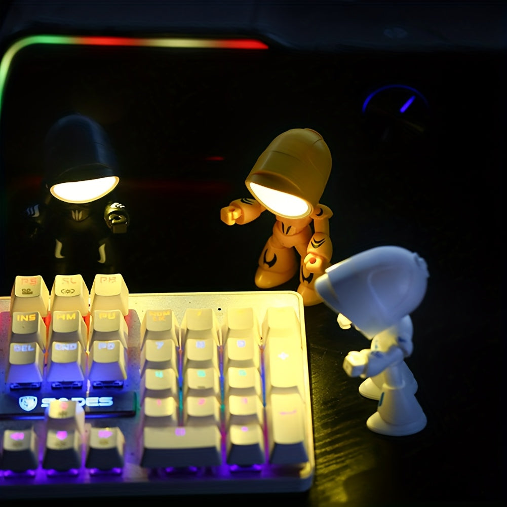 LED Robot Night Light Mini Cute Cartoon Desk Lamp Desktop Decoration for Kids Bedroom Office Holiday Birthday Gift