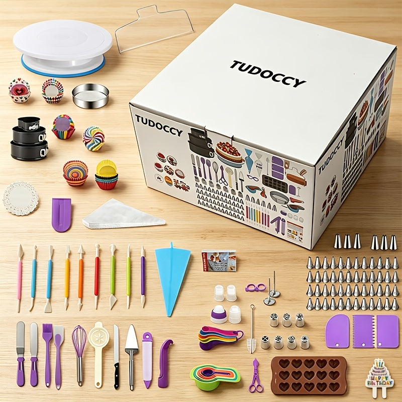 492-Piece Pro Cake Decorating Set - Complete Baking Kit with Cake Turntable, 58 Piping Tips, Reusable Piping Bags, Spatulas, Molds & More - Professional Quality for Home Bakers & Decorators