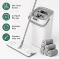 Flat Mop and Bucket Set Self-Cleaning – 6 Washable Microfiber Pads, Hands-Free Wringing Wet Dry Floor Mop for Hardwood, Tile & Laminate