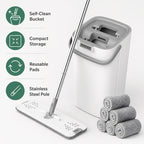 Flat Mop and Bucket Set Self-Cleaning – 6 Washable Microfiber Pads, Hands-Free Wringing Wet Dry Floor Mop for Hardwood, Tile & Laminate