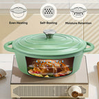 4.5 Qt Cast Iron Dutch Oven with Enamel Coating – Oval Casserole Pot with Lid for Bread Baking, Slow Cooking & Roasting, Works on All Stovetops