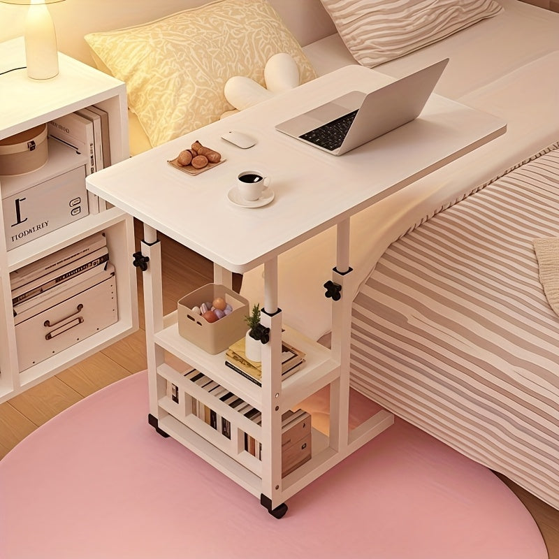 Rolling Laptop Desk Movable Adjustable Height 360 Degree Rotating Wheels Bedside Computer Desk for Bedroom Living Room Dormitory Multifunctional Student Writing Desk Multiple Colors