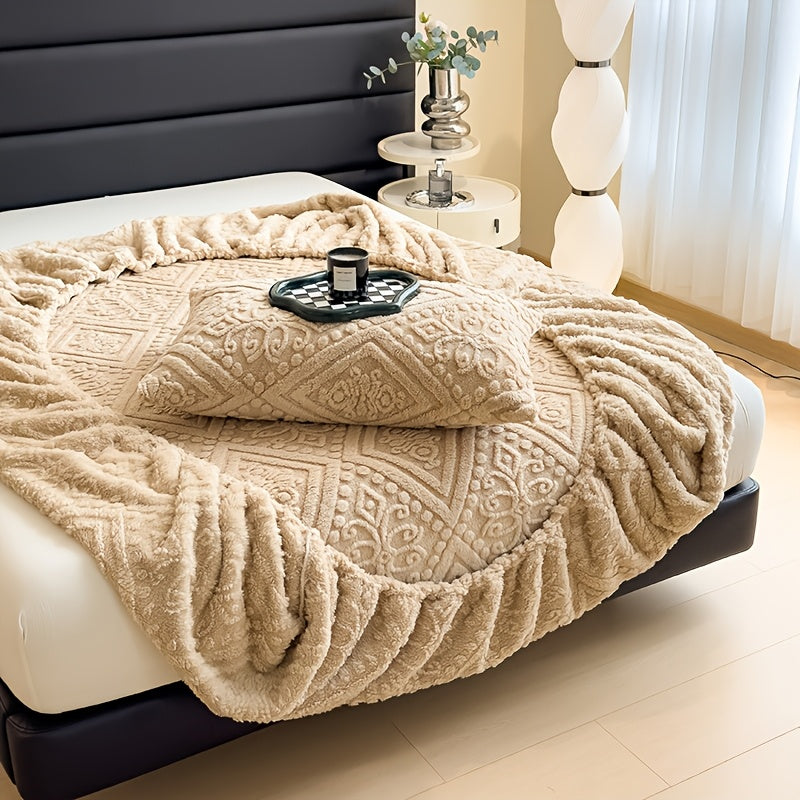 Embossed Fitted Sheet Set Super Soft Deep Pocket - European Texture Bed Sheets All Season, Machine Washable, Optional Pillowcases, Twin Full Queen King Sizes, 5 Colors Bedroom Bedding