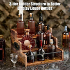 3-Step Solid Wood Liquor Bottle Display Shelf Countertop Wine Rack Bar Organizer for Whiskey Spirits Coffee Syrup Spice Bottles Home Bar Kitchen