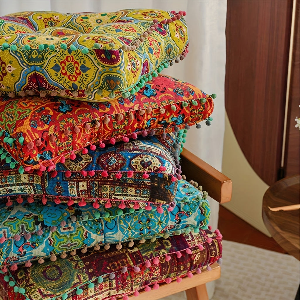 Moroccan Boho Meditation Floor Cushion Pad Thick Soft 100 Percent Linen Cover Bohemian Style for Living Room Bedroom Dining Room Office