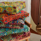 Moroccan Boho Meditation Floor Cushion Pad Thick Soft 100 Percent Linen Cover Bohemian Style for Living Room Bedroom Dining Room Office