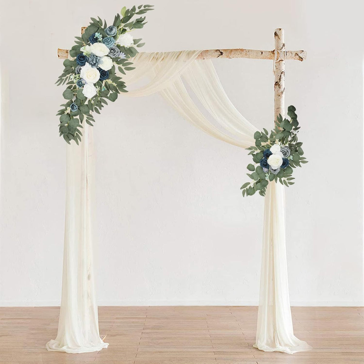 Artificial Wedding Arch Flower Garland Set with Peonies & Eucalyptus, Faux Floral Swag for Wedding Backdrop, Party, Bridal Shower, Mother's Day & Valentine's Day Decoration, Pink or Blue White