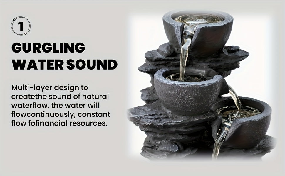 Tabletop Water Fountain Indoor Resin Waterfall with LED Light Realistic Rock Design Plug-In Soothing Ambiance for Bedroom Living Room Office Meditation Desk Decor