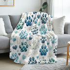 Paw Print Flannel Throw Blanket – 280GSM Soft Warm Dog Paw Plaid, 2 Sizes, All-Season for Bed Sofa Living Room, Pet Lover Gift, Halloween Christmas Fall Decor