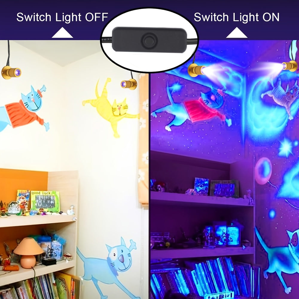 USB UV Black Light LED Mini Spotlights – Connectable 1W UV-A Blacklight for Glow Party, Bedroom Decor, Posters, Halloween & Pet Urine Detection – 2, 4 or 6 Pack