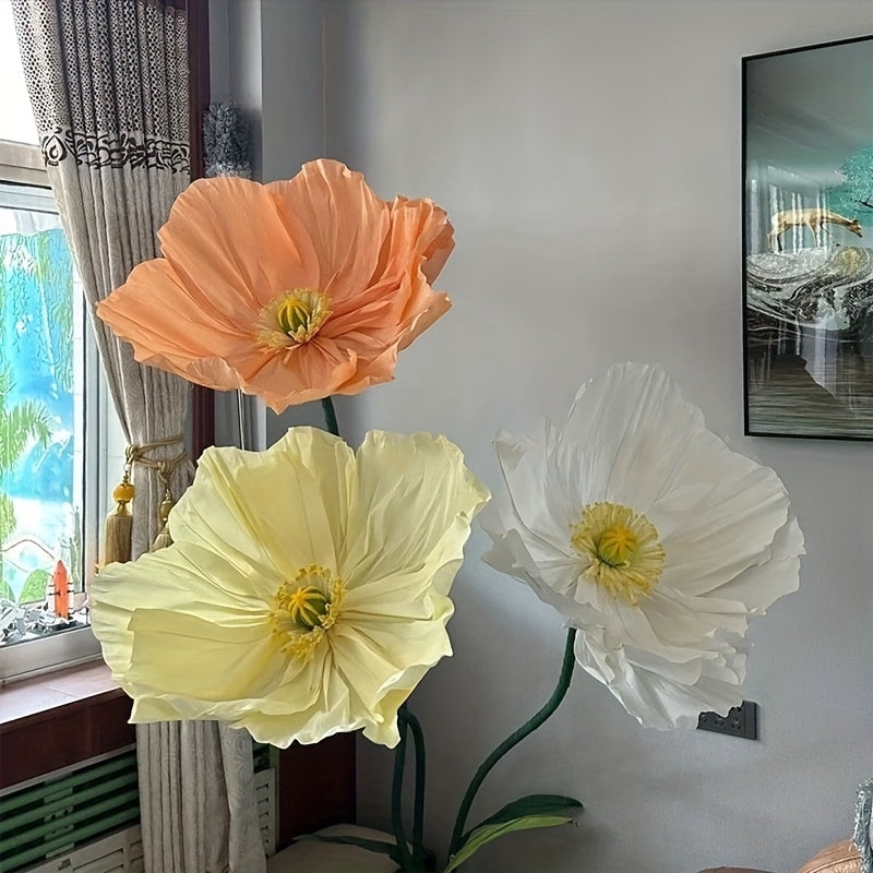 Giant Artificial Paper Peony Flowers Set of 3 – Large Paper Craft Floral Arrangements with Base Stems for Wedding, Birthday Party, Home Decor & Window Display
