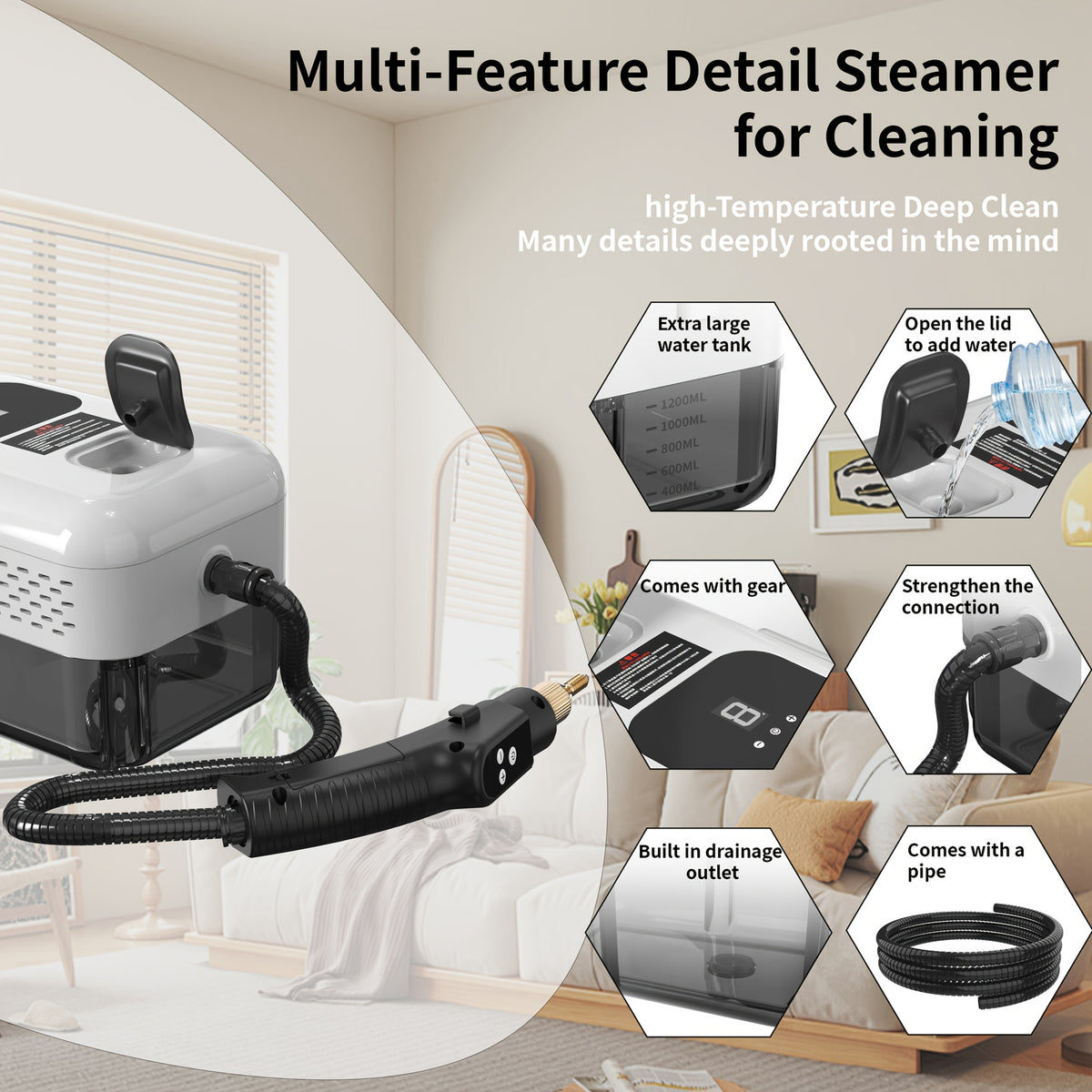 Portable Steam Cleaner 2500W High-Temperature High-Pressure Household Cleaner – 9-Speed Carpet & Floor Steam Mop with 1200ml Tank, Handle Switch, 3 Models: Basic, Upgraded & Intelligent